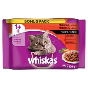 Hrana umeda pentru Pisici Whiskas Selectii Carne si Legume, 4 buc x 100g - Pret Online