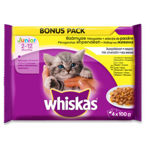 Hrana umeda pentru pisici Whiskas junior selectie carne, 4 x 100g - Pret Online